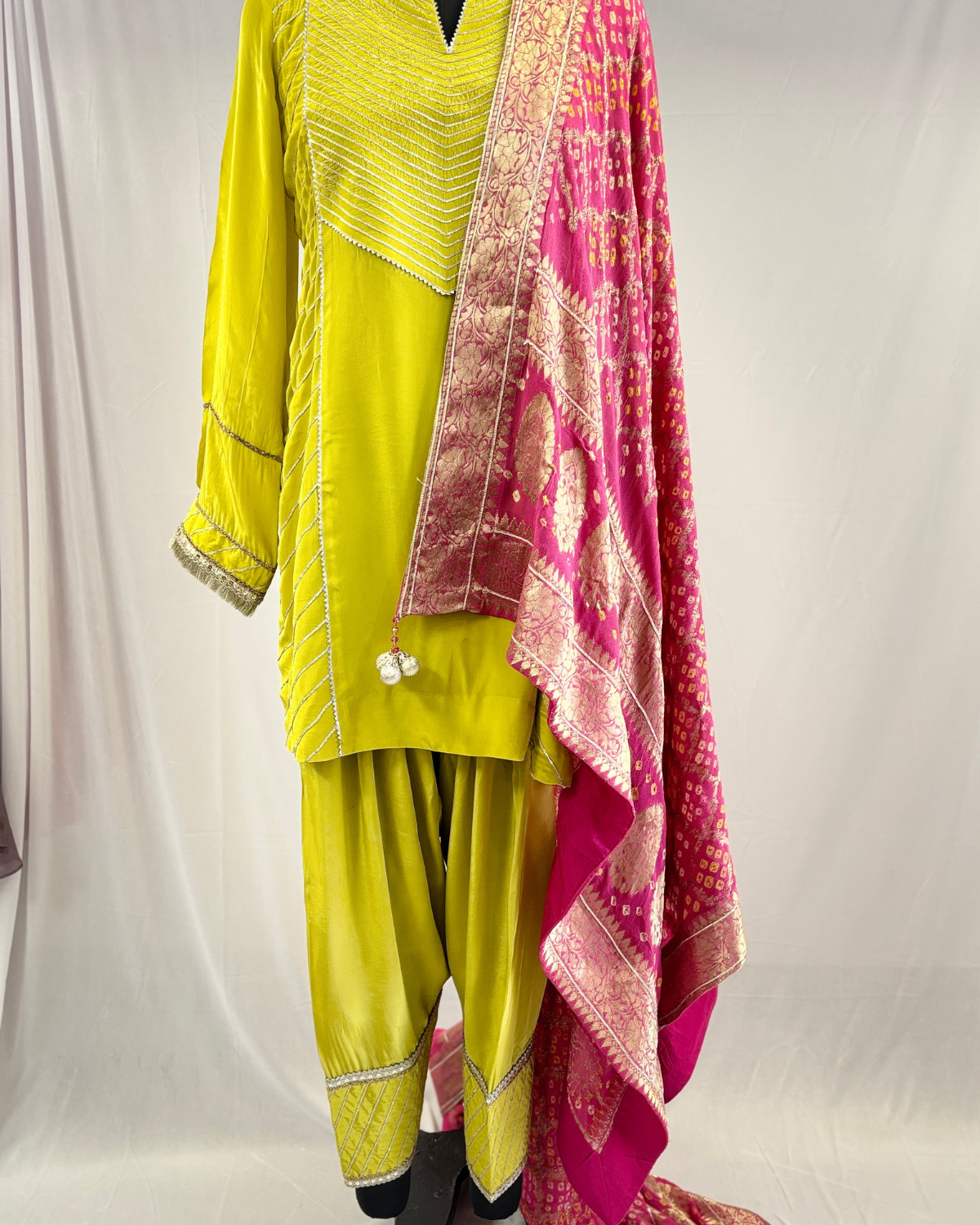 Rukhsar Set- Deep Green Chanderi & Mulmul Embroidered Anarkali with Churidar and Dupatta (set of 3)