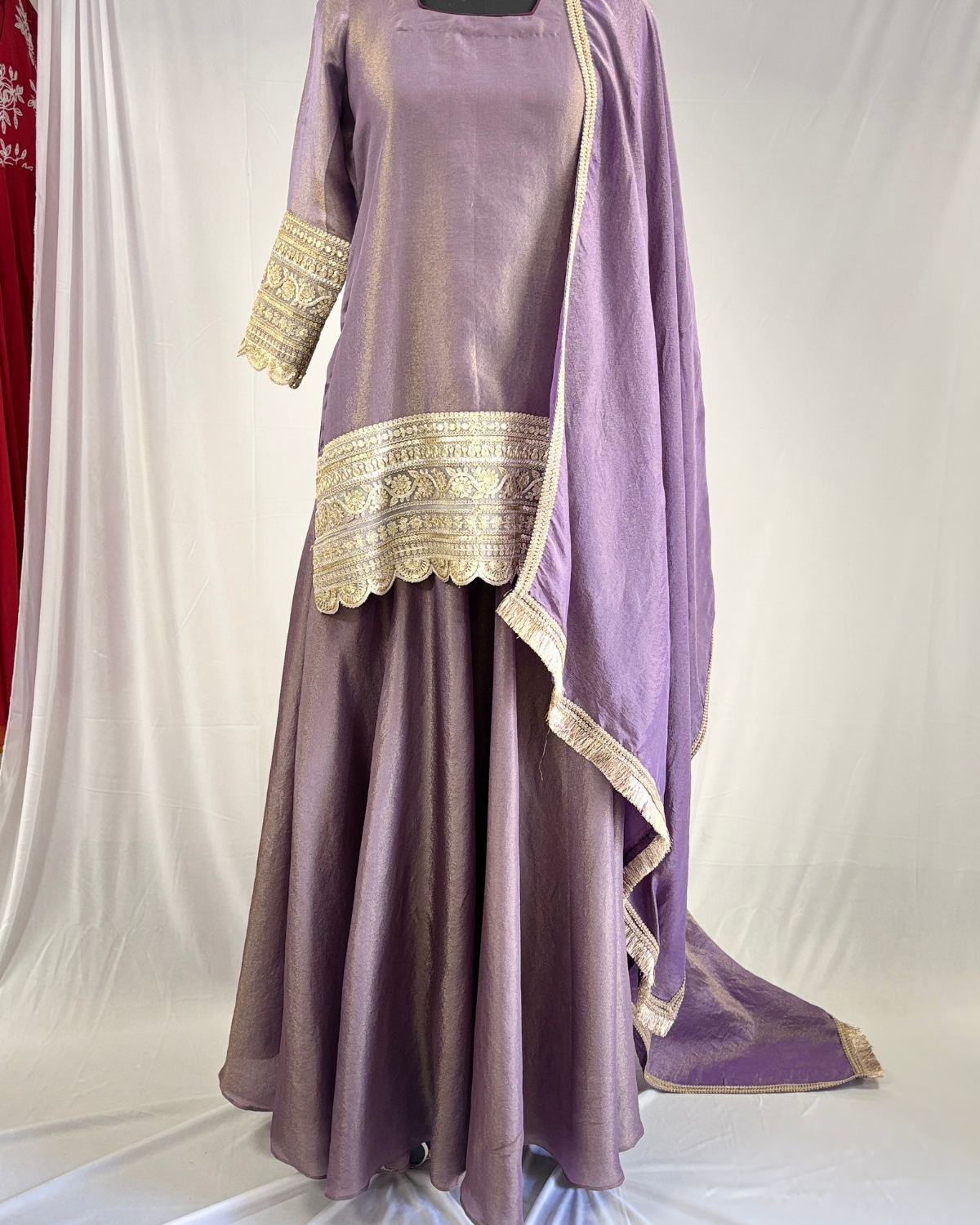 Rayhana Set- Navy Blue Chanderi A-Line Embroidered Kurta with Pants and Dupatta (Set of 3)